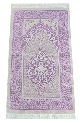Dowry Prayer Rug Set with Pearl Prayer Beads and Gift Box Suitable for the Bride and Groom's Package, Purple - 5