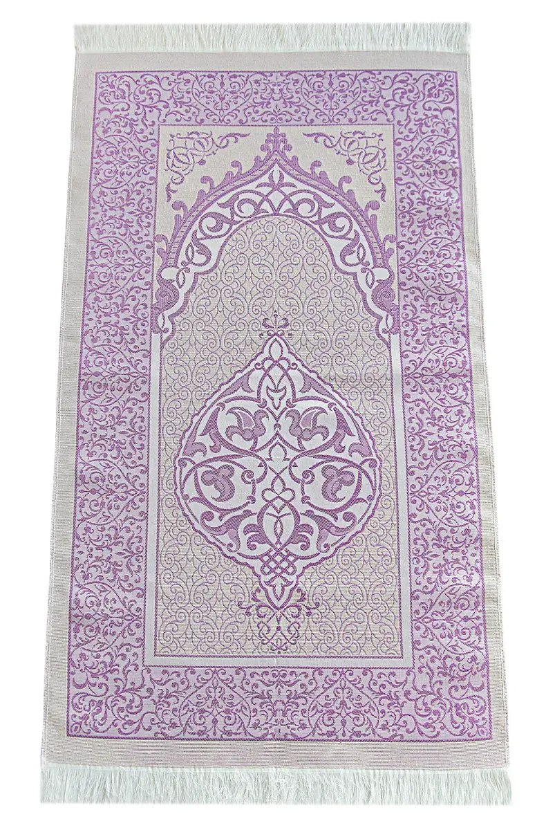 Dowry Prayer Rug Set with Pearl Prayer Beads and Gift Box Suitable for the Bride and Groom's Package, Purple - 5