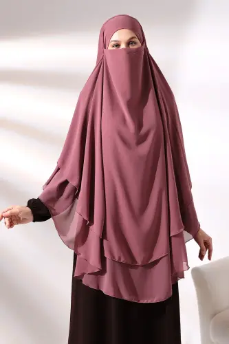Dusty Rose Three Layer Veiled Long Chiffon Hijab Soufflé Scarf - ihvanonline (1)