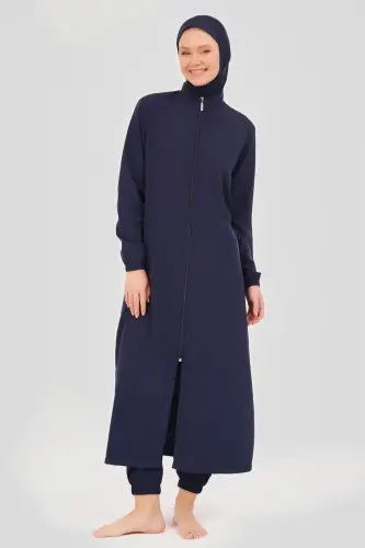 Düz Lacivert Uzun Basic Tam Kapalı Tesettür Mayo 23513-25 - 1