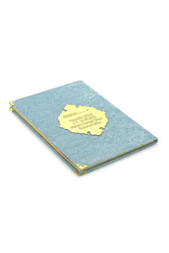 Economical Velvet Covered Yasin Book - Personalized Plexiglass - Medium Size - Mevlit Gift - Blue Color - İhvan (1)