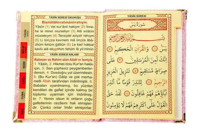 20 ADET - Ekonomik Kadife Kaplı Yasin Kitabı - Çanta Boy - Pembe Renk - Dini Hediyelik - 2