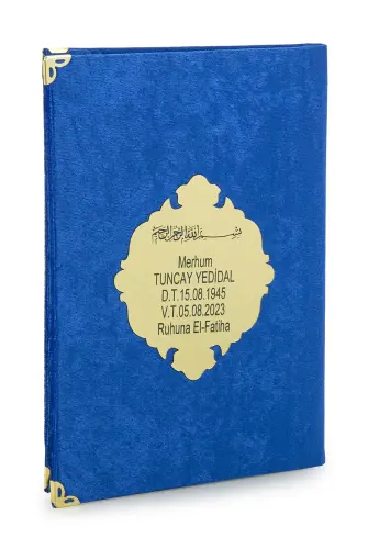 Ekonomik Kadife Kaplı Yasin Kitabı - İsme Özel Pleksili - Orta Boy - Mevlit Hediyeliği - Lacivert Renk - 1