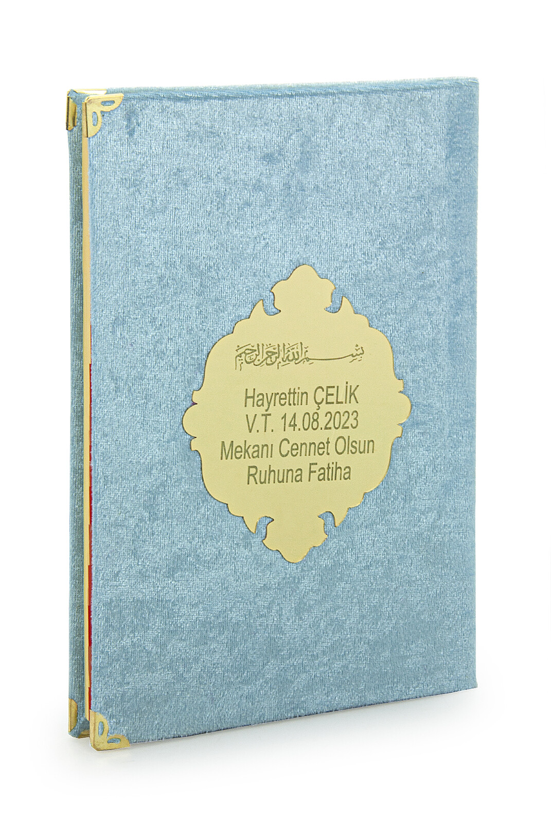 Ekonomik Kadife Kaplı Yasin Kitabı - İsme Özel Pleksili - Orta Boy - Mevlit Hediyeliği - Mavi Renk