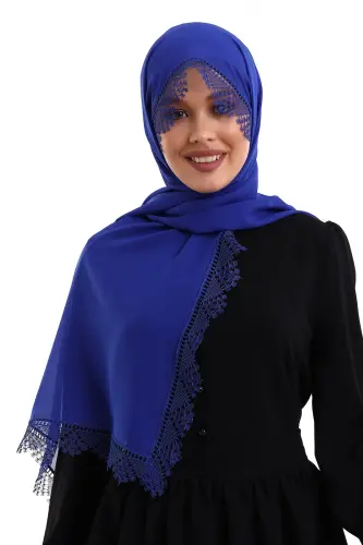 İğne Oyalı Dantelli Eşarp Demor Mevlüt Örtüsü Mavi 