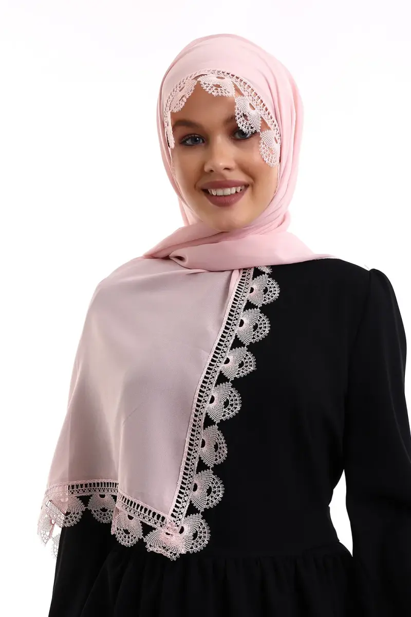İğne Oyalı Dantelli Eşarp Demor Mevlüt Örtüsü Pudra - 1