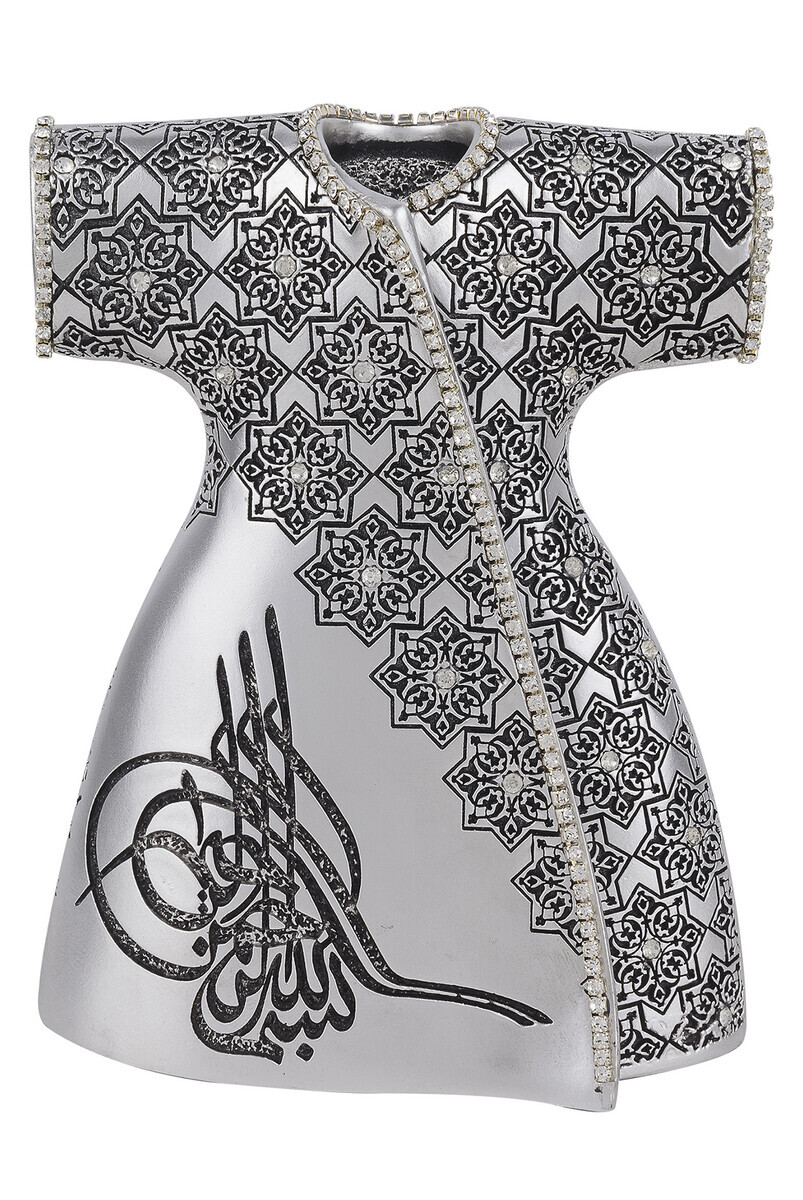 Elegant Caftan with Ottoman Tugra and Crystal Stone Religious Gift Trinket Silver - Thumbnail