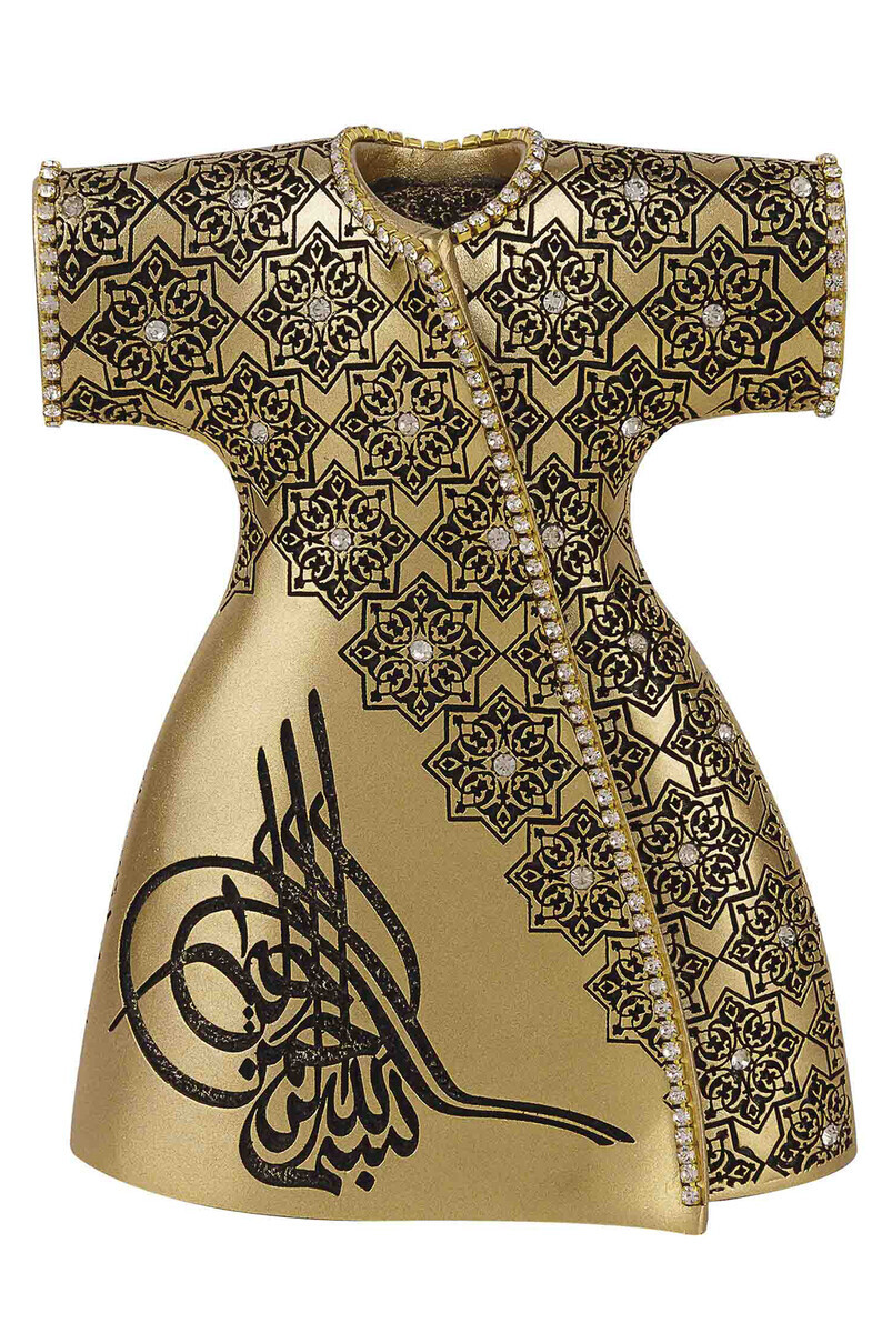Elegant Caftan with Ottoman Tugra and Crystal Stone Religious Gift Trinket Yellow - Thumbnail