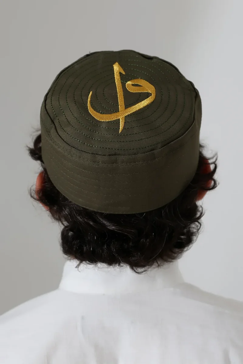 Elif Vav Nakışlı Kalıp Namaz Takkesi - Haki - 5