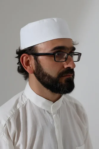 Elif Vav Nakışlı Kalıp Namaz Takkesi - Beyaz - 3