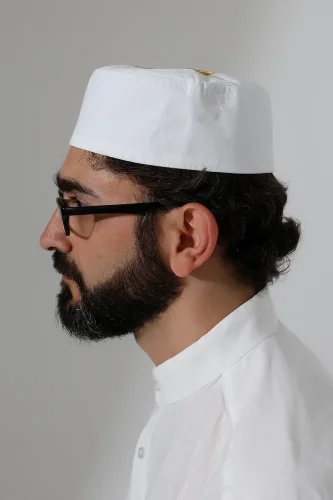 Elif Vav Nakışlı Kalıp Namaz Takkesi - Beyaz - 4