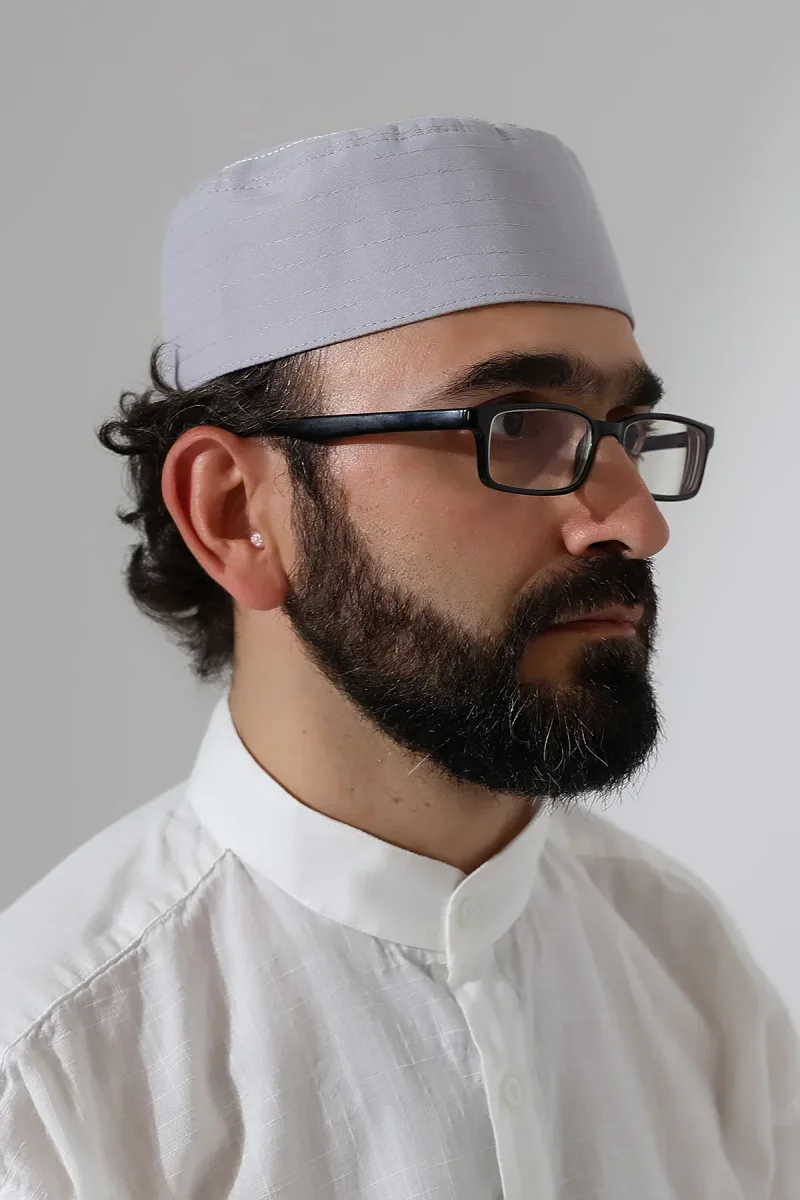 Elif Vav Nakışlı Kalıp Namaz Takkesi - Gri - 2