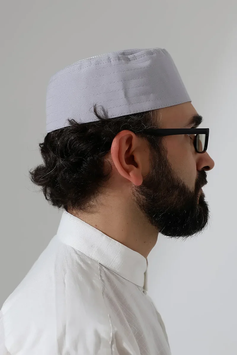 Elif Vav Nakışlı Kalıp Namaz Takkesi - Gri - 4