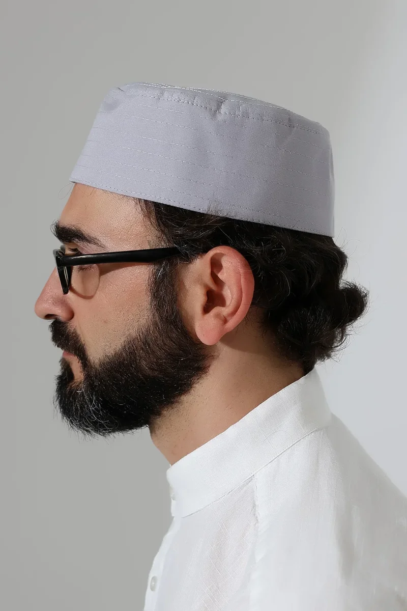 Elif Vav Nakışlı Kalıp Namaz Takkesi - Gri - 6