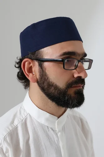 Elif Vav Nakışlı Kalıp Namaz Takkesi - Lacivert - 2