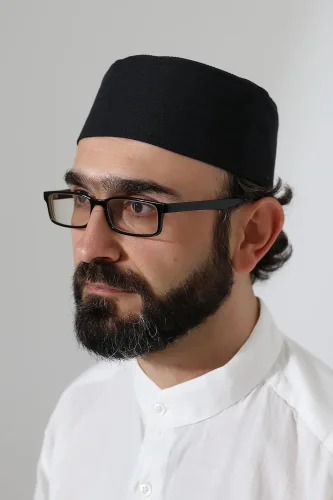 Elif Vav Nakışlı Kalıp Namaz Takkesi - Siyah - 7