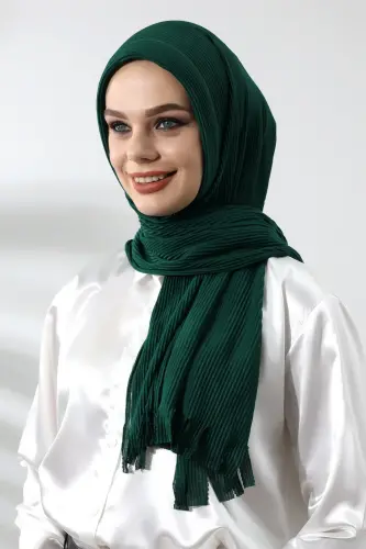 Emerald Green Hijab Ready Made Practical Corded Cotton Shawl - 1