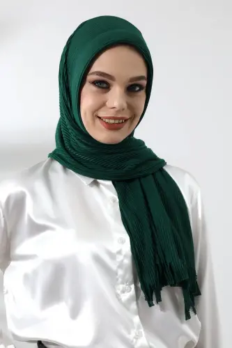 Emerald Green Hijab Ready Made Practical Corded Cotton Shawl - 4
