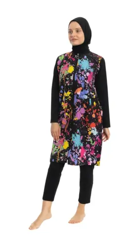 EMSA Kadın Boya Desenli Tam Kapalı Tesettür Mayo 2691-25 Siyah - EMSA (1)