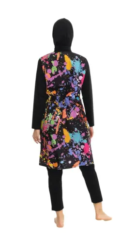 EMSA Kadın Boya Desenli Tam Kapalı Tesettür Mayo 2691-25 Siyah - 3