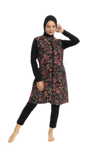 EMSA Kadın Çiçek Desenli Tam Kapalı Tesettür Mayo 2694-25 Siyah - 1