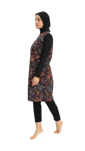 EMSA Kadın Çiçek Desenli Tam Kapalı Tesettür Mayo 2694-25 Siyah - EMSA (1)