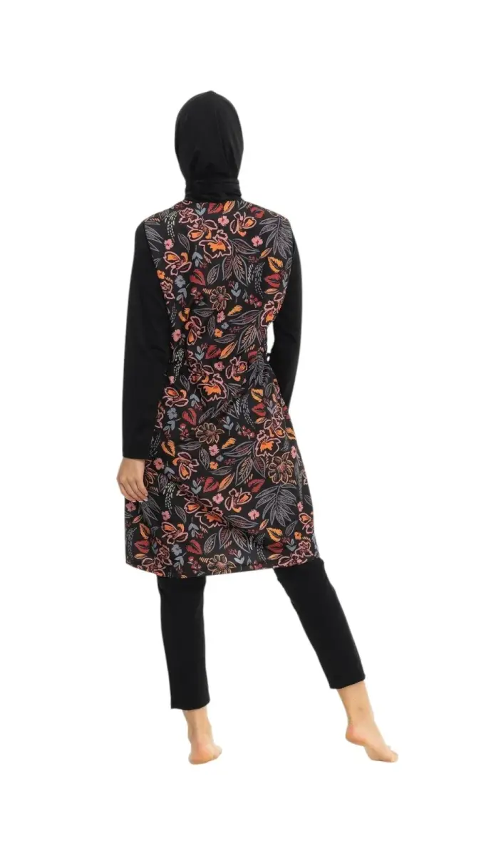 EMSA Kadın Çiçek Desenli Tam Kapalı Tesettür Mayo 2694-25 Siyah - 3