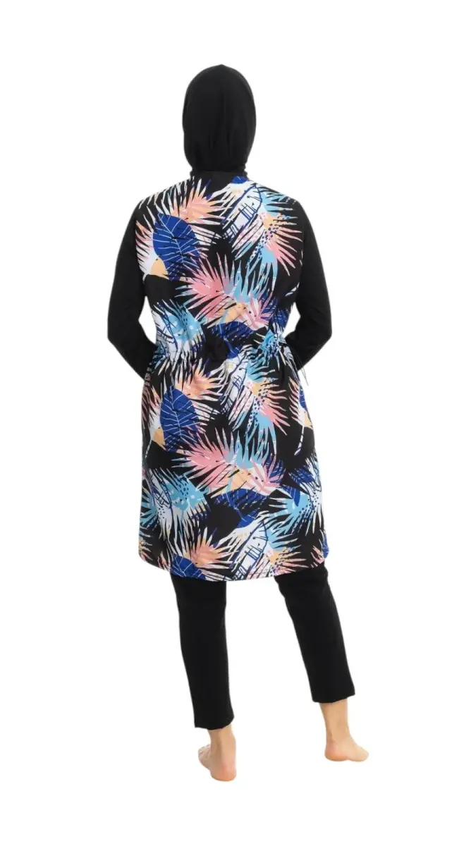 EMSA Kadın Yaprak Desenli Tam Kapalı Tesettür Mayo 2695-25 Siyah - 3