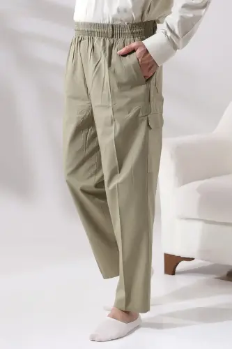 Erkek Açık Haki Yandan Cepli Rahat Kesim Beli Lastikli Kargo Şalvar Pantolon 