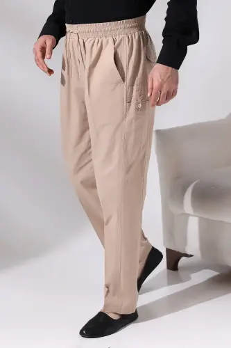 Erkek Bej Çınar Beach Yandan Cepli Rahat Kesim Beli Lastikli Kargo Şalvar Pantolon 