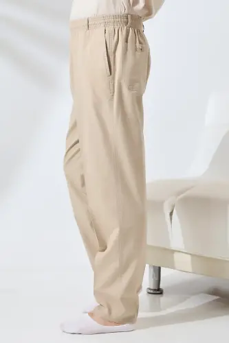 Erkek Bej Rahat Kesim Beli Lastikli Keten Hac ve Umre Şalvar Pantolon - ihvanonline (1)