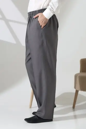 Erkek Beli Lastikli Cepli Hac Umre Kumaş Şalvar Pantolon - Açık Gri (ISR) 
