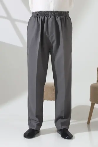 Erkek Beli Lastikli Cepli Hac Umre Kumaş Şalvar Pantolon - Açık Gri (ISR) - 5