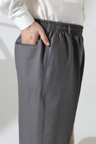 Erkek Beli Lastikli Cepli Hac Umre Kumaş Şalvar Pantolon - Açık Gri (ISR) - 6