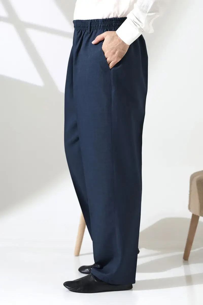 Erkek Beli Lastikli Cepli Hac Umre Kumaş Şalvar Pantolon - Petrol(ISR) - 1