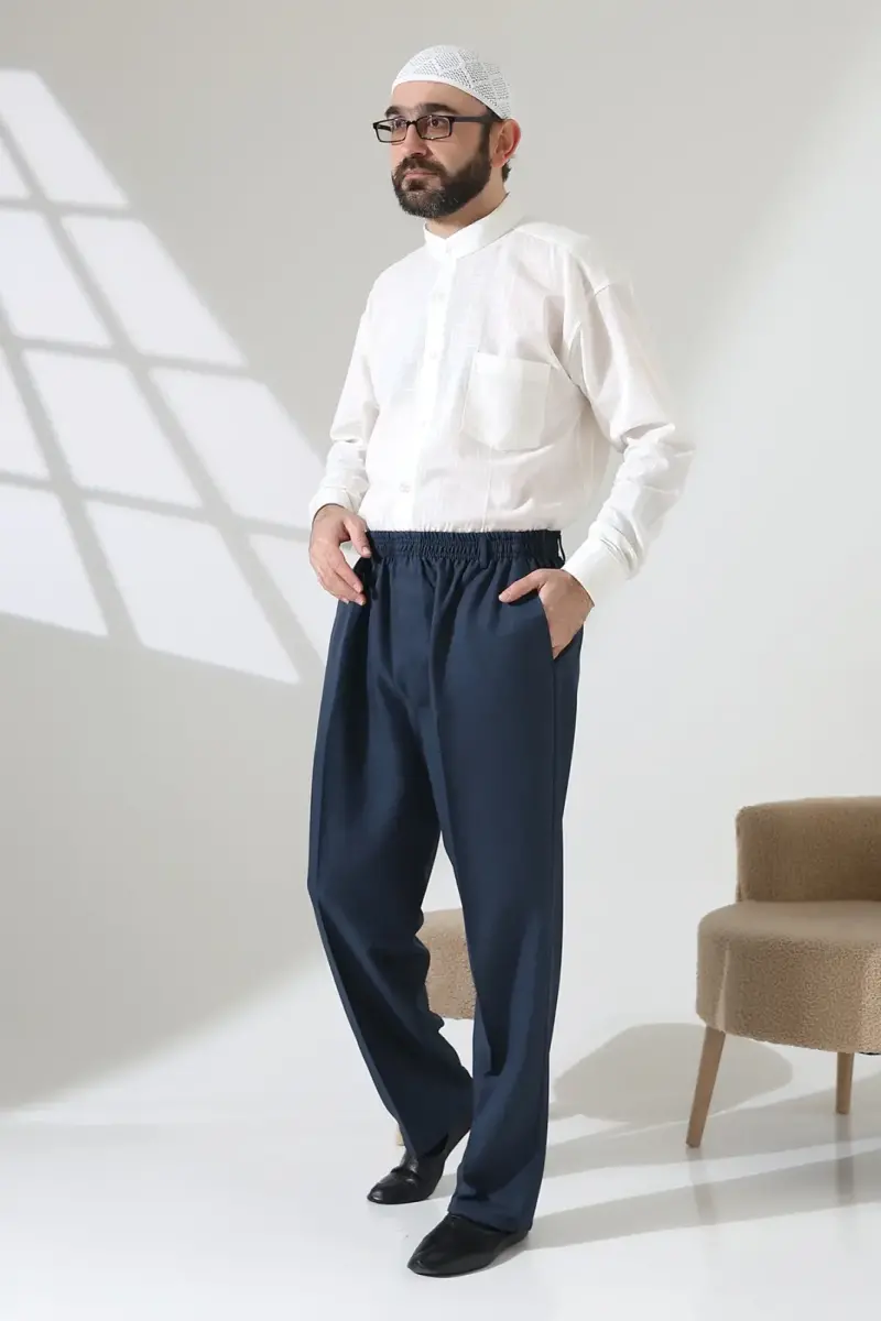 Erkek Beli Lastikli Cepli Hac Umre Kumaş Şalvar Pantolon - Petrol(ISR) - 2