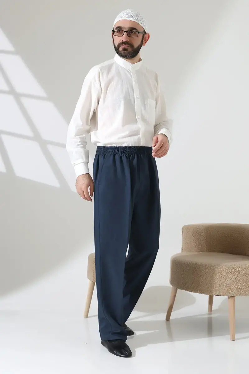 Erkek Beli Lastikli Cepli Hac Umre Kumaş Şalvar Pantolon - Petrol(ISR) - 3