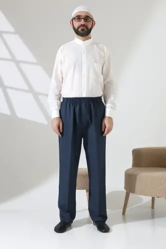 Erkek Beli Lastikli Cepli Hac Umre Kumaş Şalvar Pantolon - Petrol(ISR) - 4