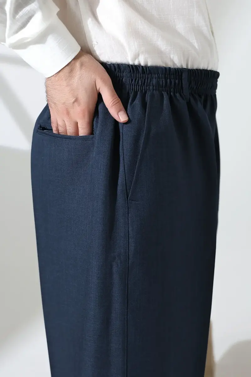 Erkek Beli Lastikli Cepli Hac Umre Kumaş Şalvar Pantolon - Petrol(ISR) - 6