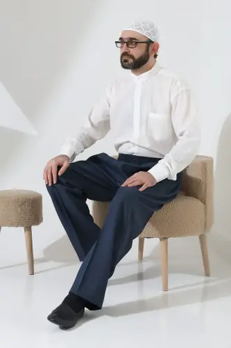 Erkek Beli Lastikli Cepli Hac Umre Kumaş Şalvar Pantolon - Petrol(ISR) - 7