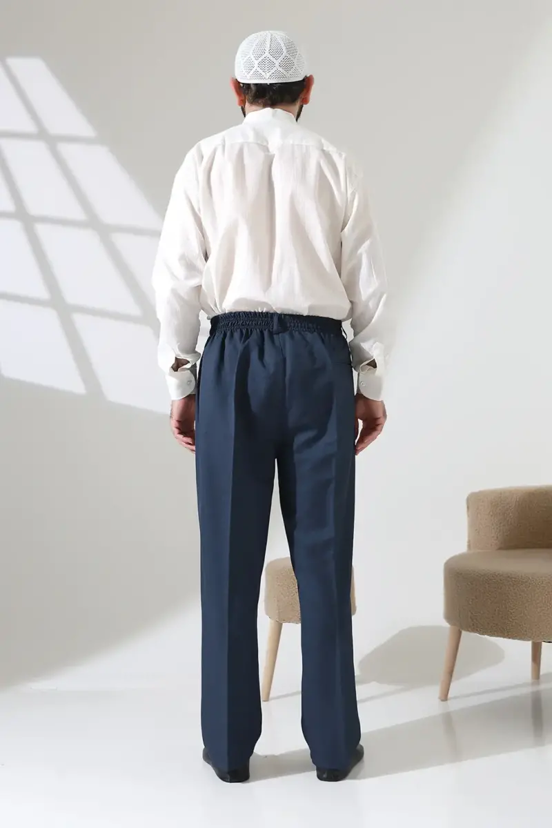 Erkek Beli Lastikli Cepli Hac Umre Kumaş Şalvar Pantolon - Petrol(ISR) - 8