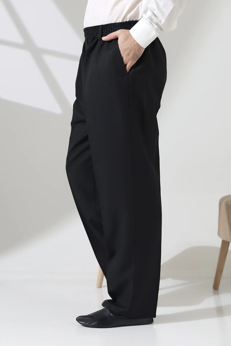 Erkek Beli Lastikli Cepli Hac Umre Kumaş Şalvar Pantolon - Siyah (ISR) - ihvanonline