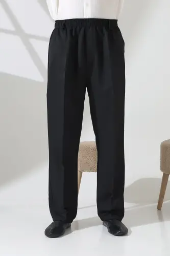 Erkek Beli Lastikli Cepli Hac Umre Kumaş Şalvar Pantolon - Siyah (ISR) - 5