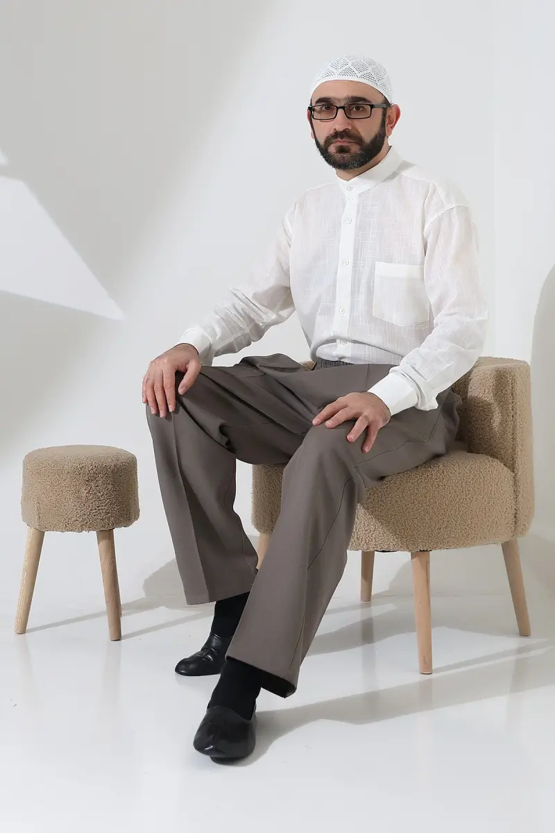 Erkek Beli Lastikli Cepli Hac Umre Kumaş Şalvar Pantolon - Toprak(ISR) - 7