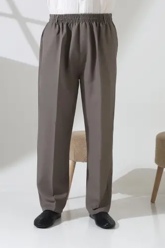 Erkek Beli Lastikli Cepli Hac Umre Kumaş Şalvar Pantolon - Toprak(ISR) - 6