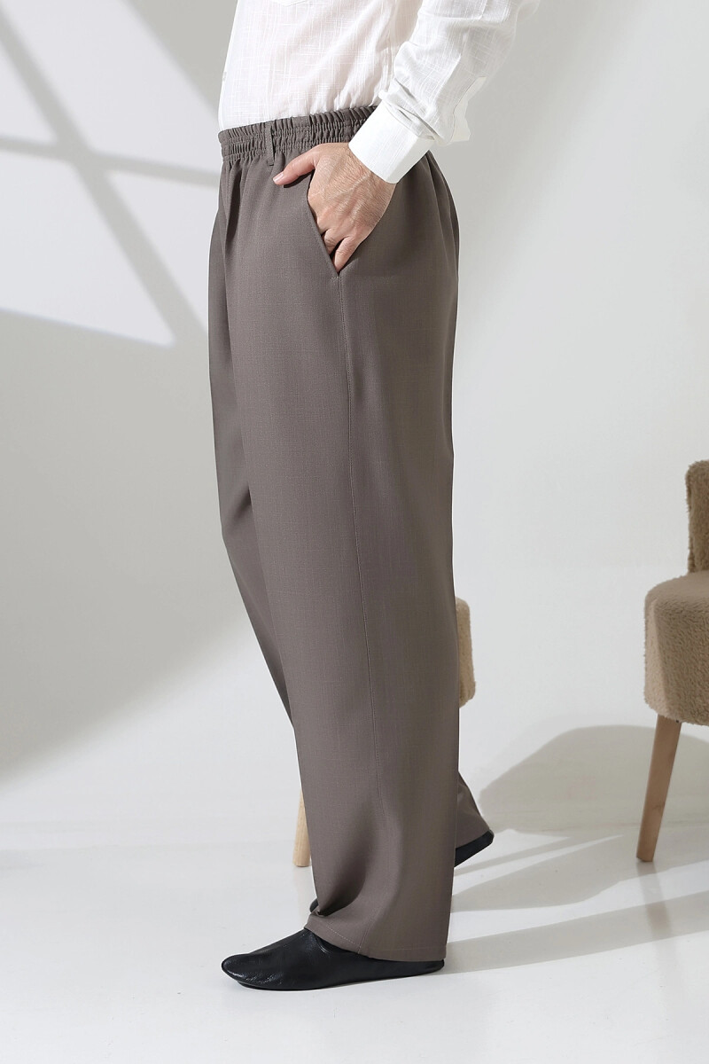 Erkek Beli Lastikli Cepli Hac Umre Kumaş Şalvar Pantolon - Toprak(ISR) - ihvanonline