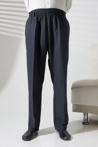 Erkek Beli Lastikli Cepli Kışlık Yün Efektli Kumaş Şalvar Pantolon - Antrasit (İSR) - 4