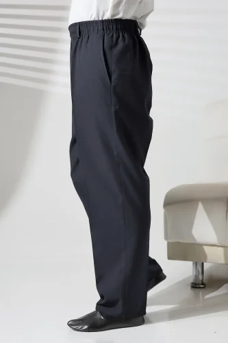 Erkek Beli Lastikli Cepli Kışlık Yün Efektli Kumaş Şalvar Pantolon - Antrasit (İSR) - 5