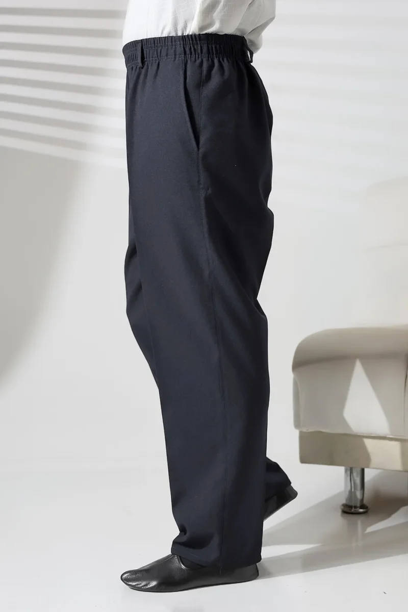 Erkek Beli Lastikli Cepli Kışlık Yün Efektli Kumaş Şalvar Pantolon - Antrasit (İSR) - 5