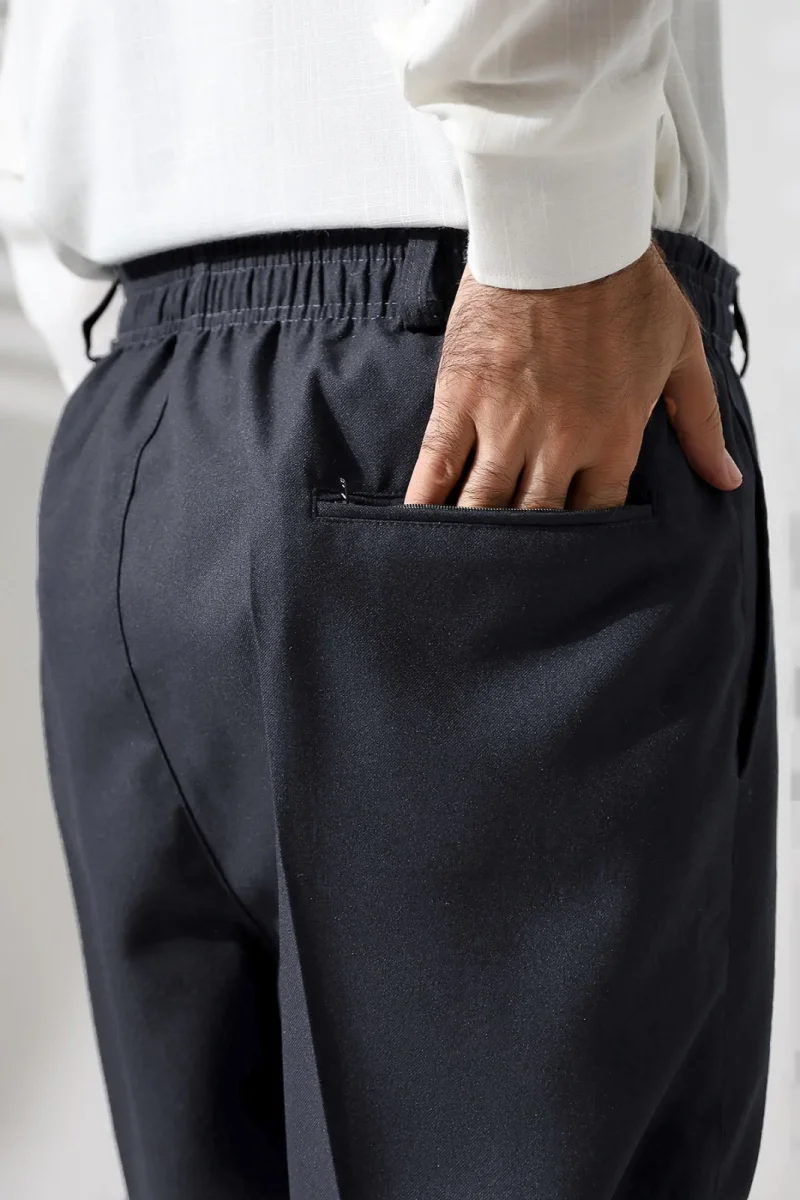 Erkek Beli Lastikli Cepli Kışlık Yün Efektli Kumaş Şalvar Pantolon - Antrasit (İSR) - 6